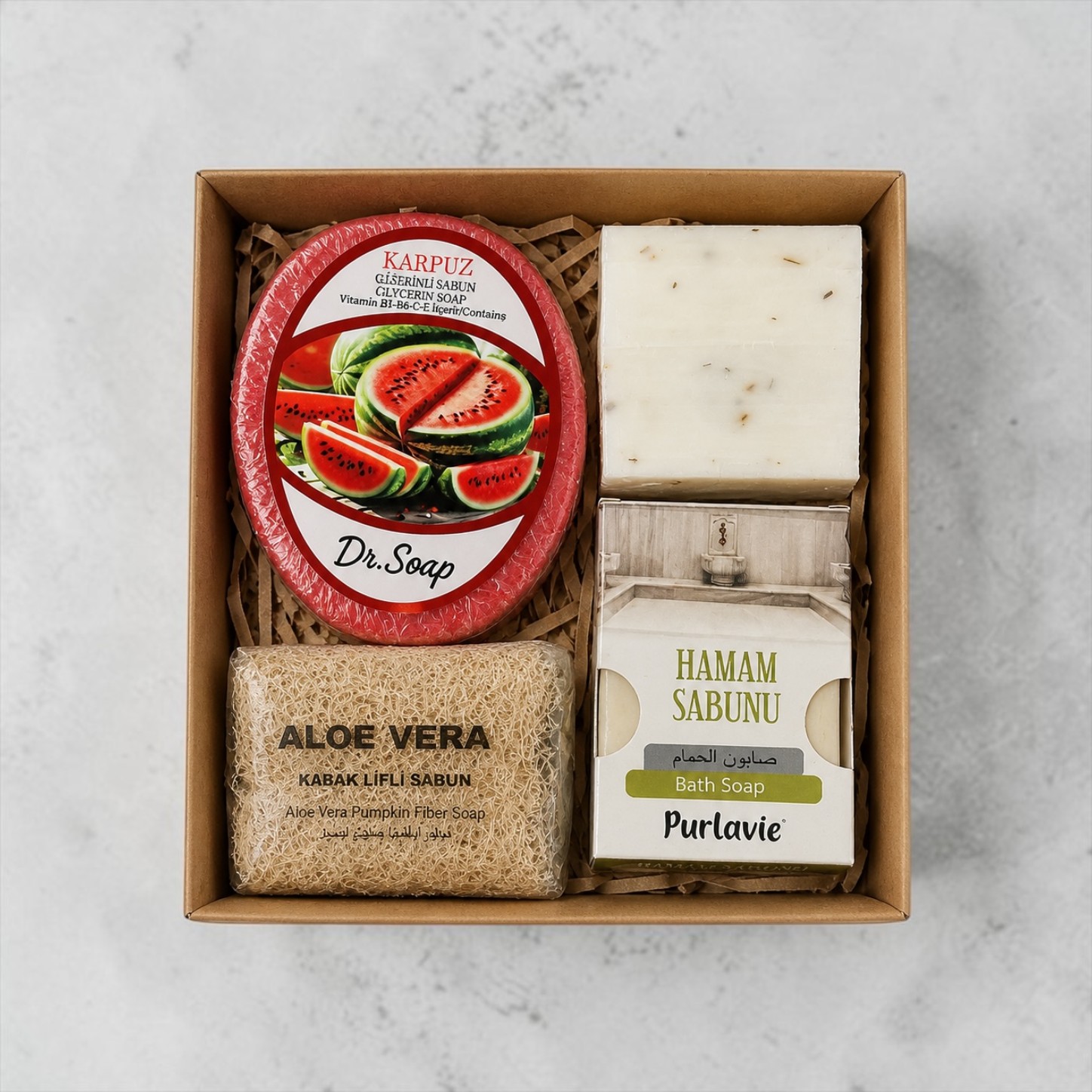 Doğal Spa Hediye Kutusu – 4 Parça Sabun Seti | Özel Tasarım Gift Box